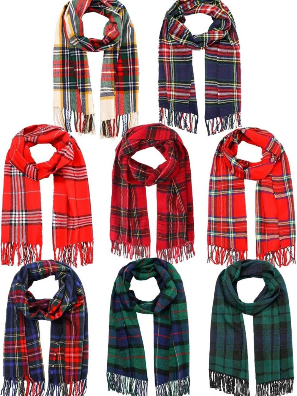 Cozy 8-Piece Christmas Plaid Scarf Set | Long Warm Scottish Shawls for Winter